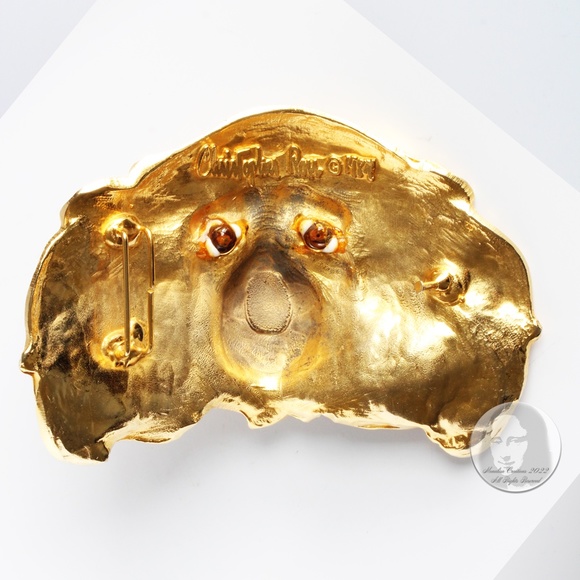 Christopher Ross Lion Head Belt Buckle Large 7in L 24kt Gold Plate SATC Vintage